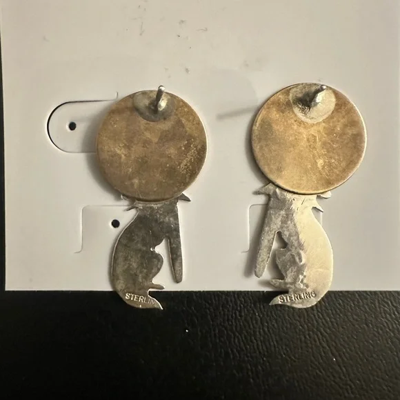 Vintage Sterling Wolf/Moon Earrings - Picture 4 of 5